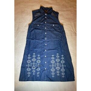 Bit Bridle Sleeveless Jean Denim Dress Medium Embroidered Southwestern Pockets
